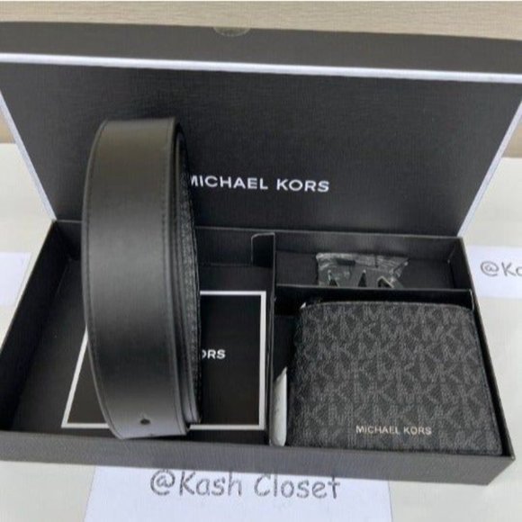 Michael Kors Mens Belt & Wallet Gift Set MK Signature Black - Picture 4 of 10